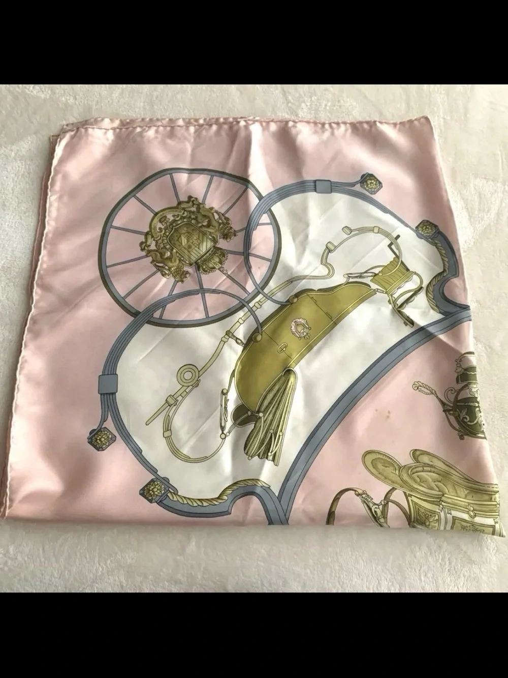 Hermes Pink, Gold and Gray Silk Scarf